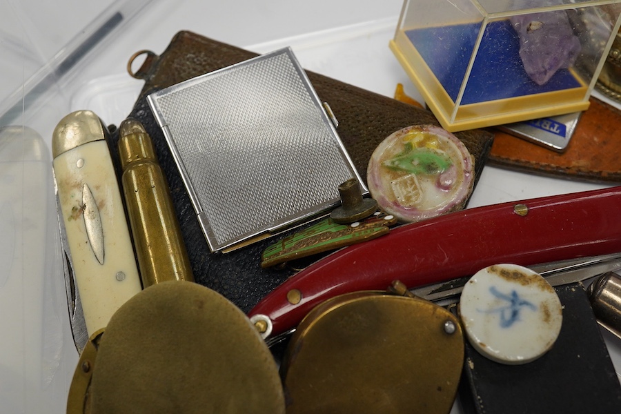 A treen shoe vesta, a WW1 ‘bullet’ pencil and other collectable items. Condition - varies